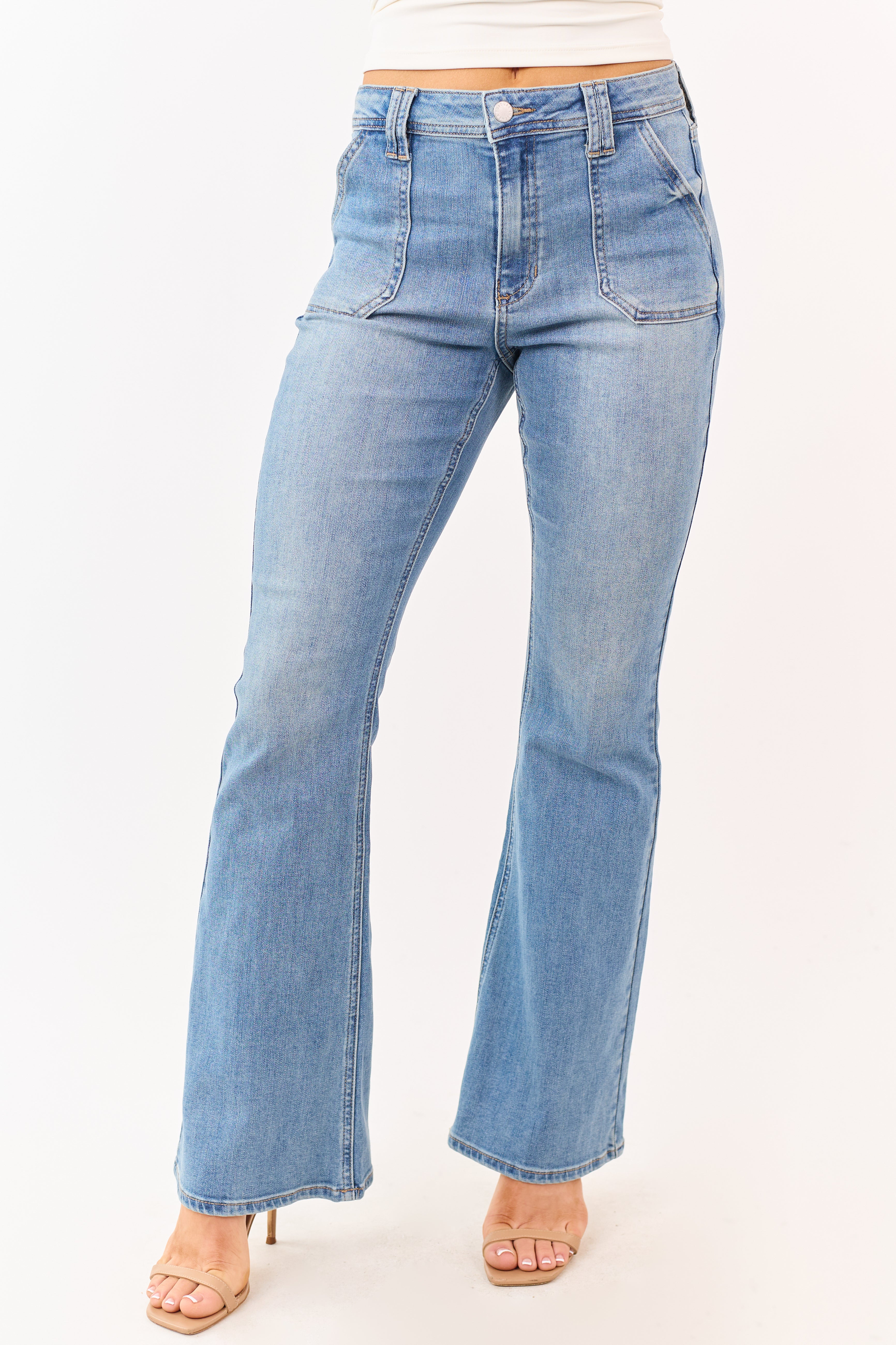 Medium Wash Bootcut Stretchy High Rise Jeans