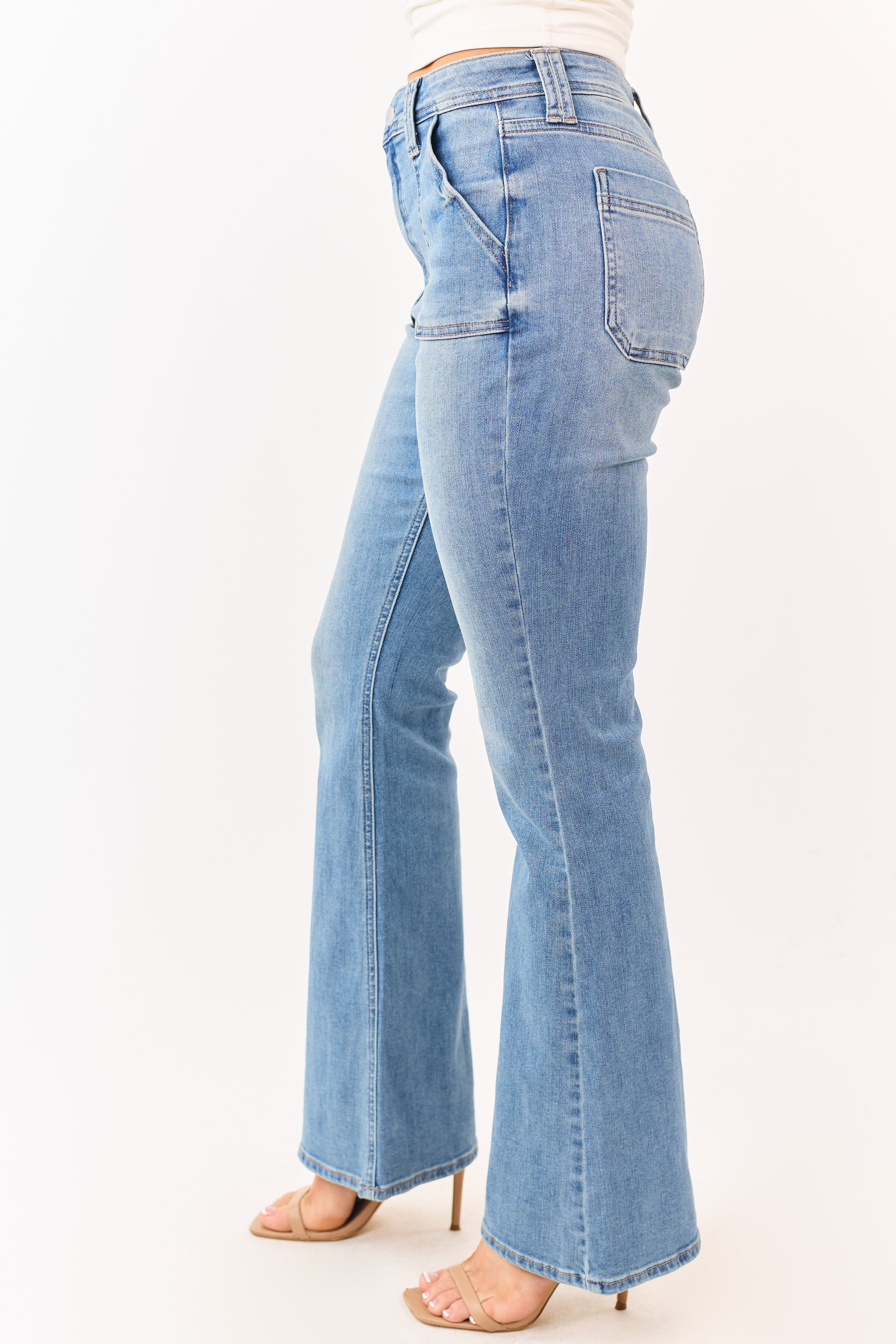 Medium Wash Bootcut Stretchy High Rise Jeans