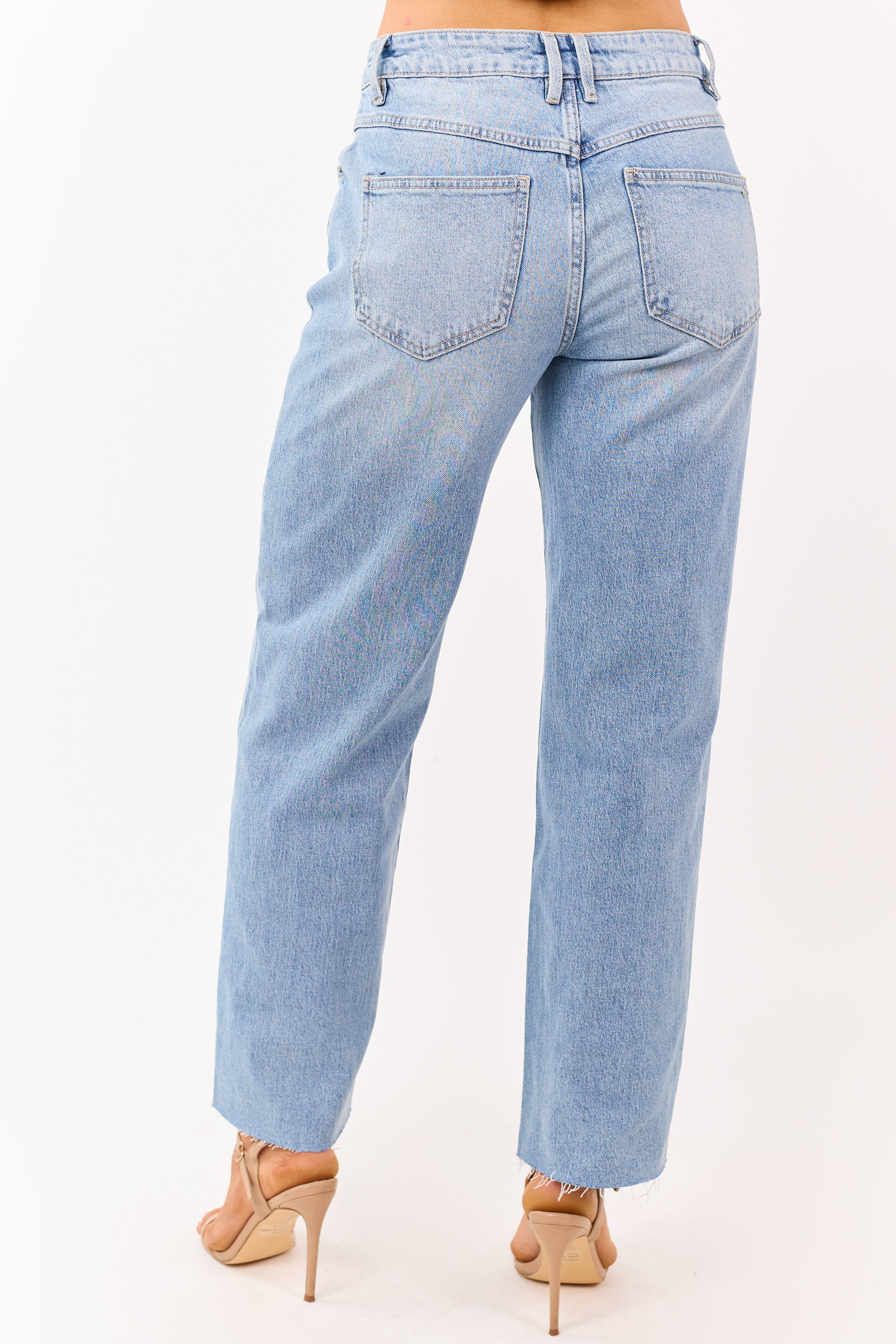 Mica Denim Light Wash Raw Hem Straight Jeans