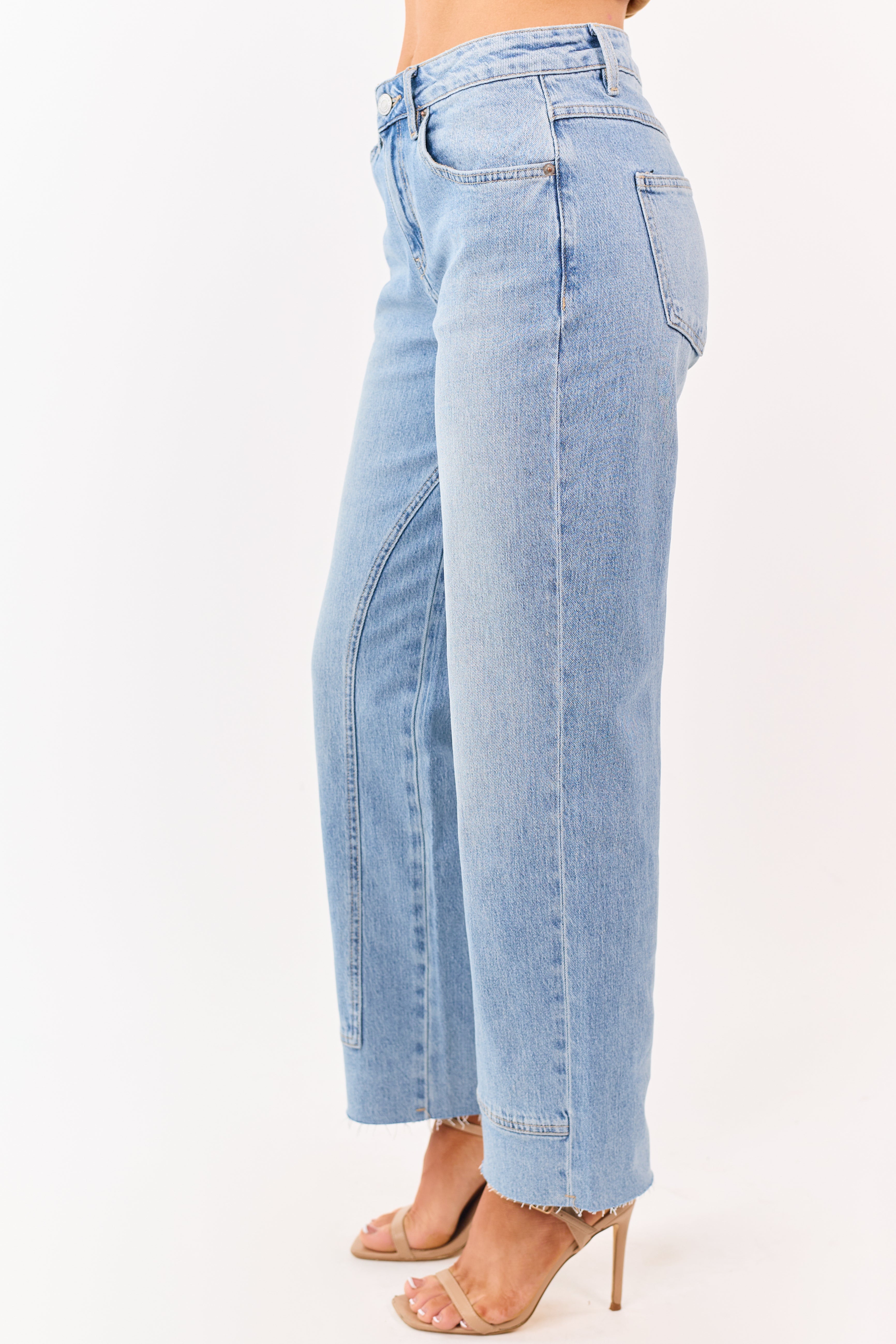 Mica Denim Light Wash Raw Hem Straight Jeans