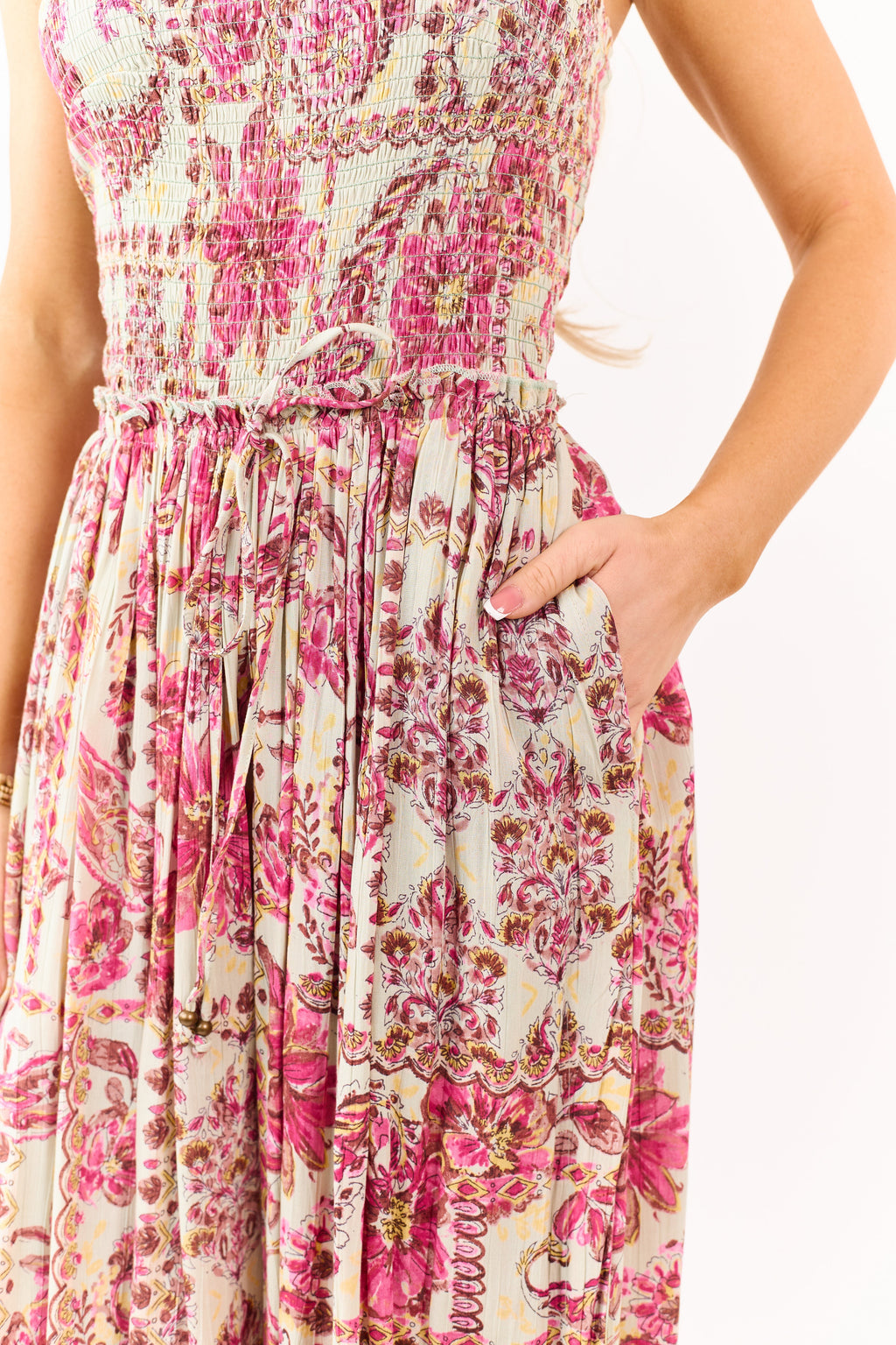 Mint Floral Print Strapless Smocked Bodice Jumpsuit