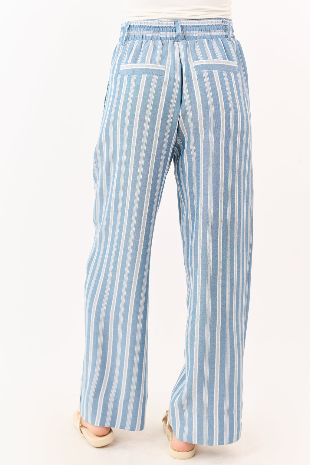 Ocean Striped Elastic Waistband Drawstring Pants