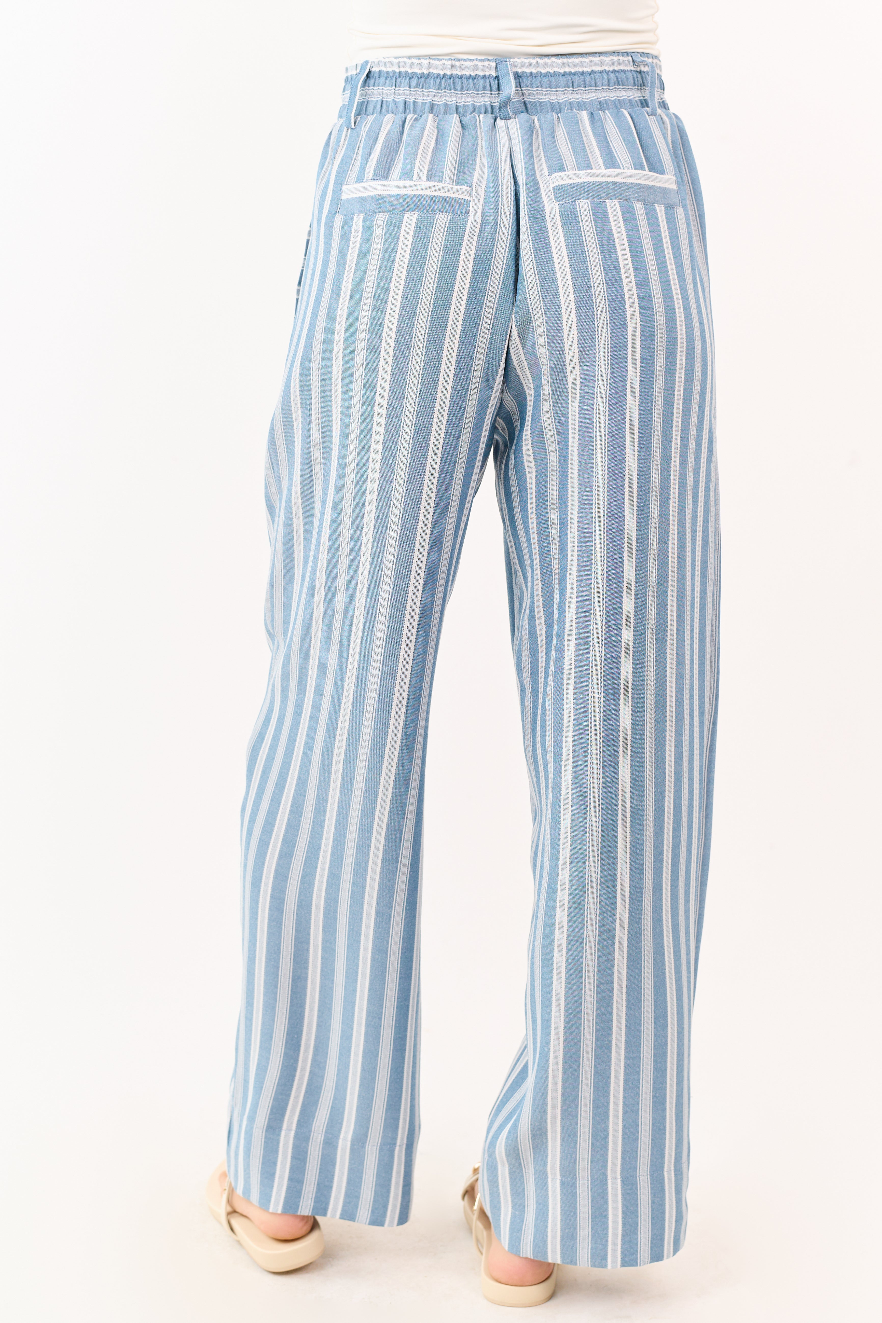 Ocean Striped Elastic Waistband Drawstring Pants