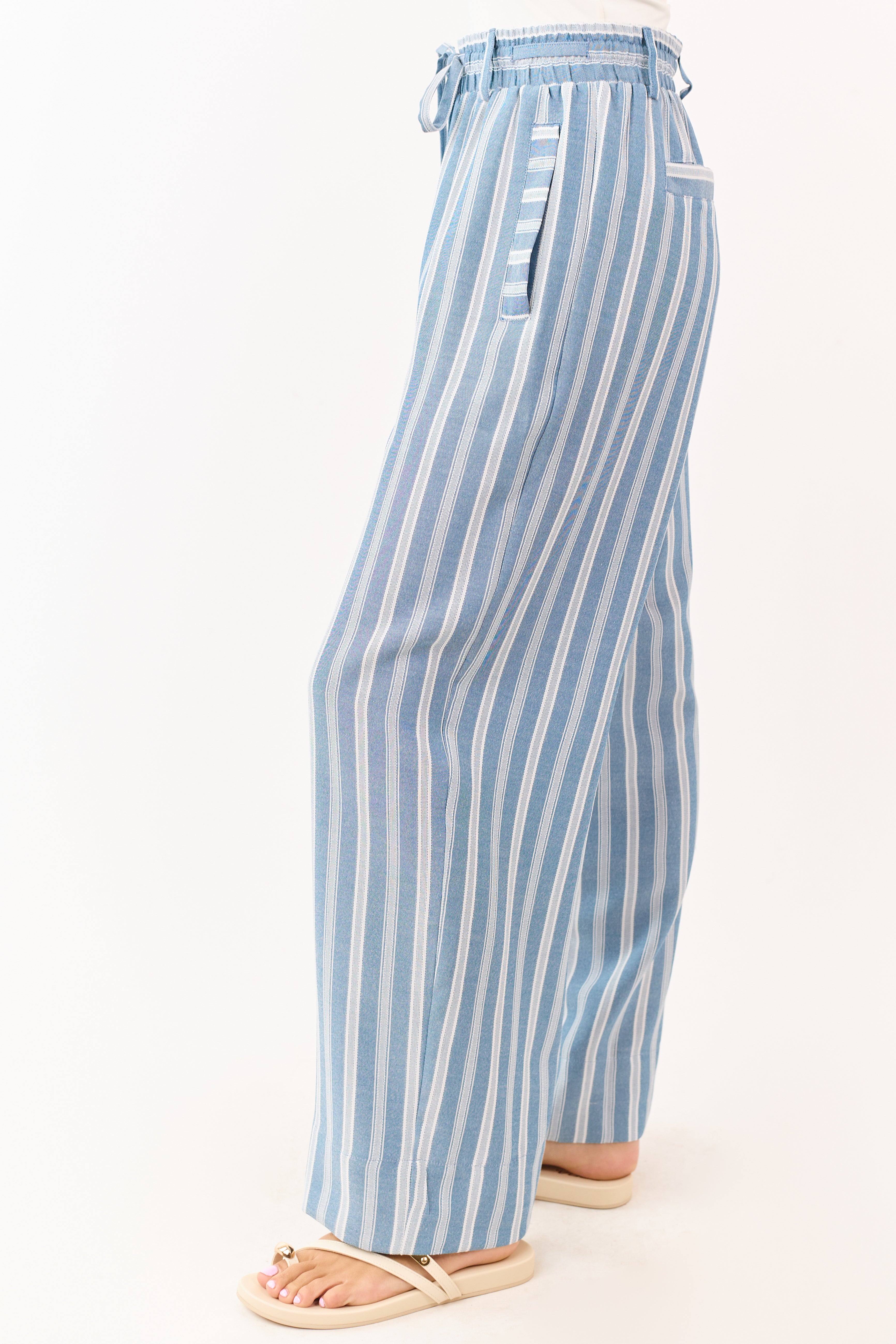 Ocean Striped Elastic Waistband Drawstring Pants