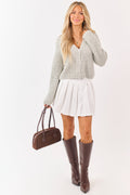 Off White Pleated Belt Loop Mini Skirt