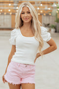 Off White Rib Knit Contrast Cotton Sleeve Top