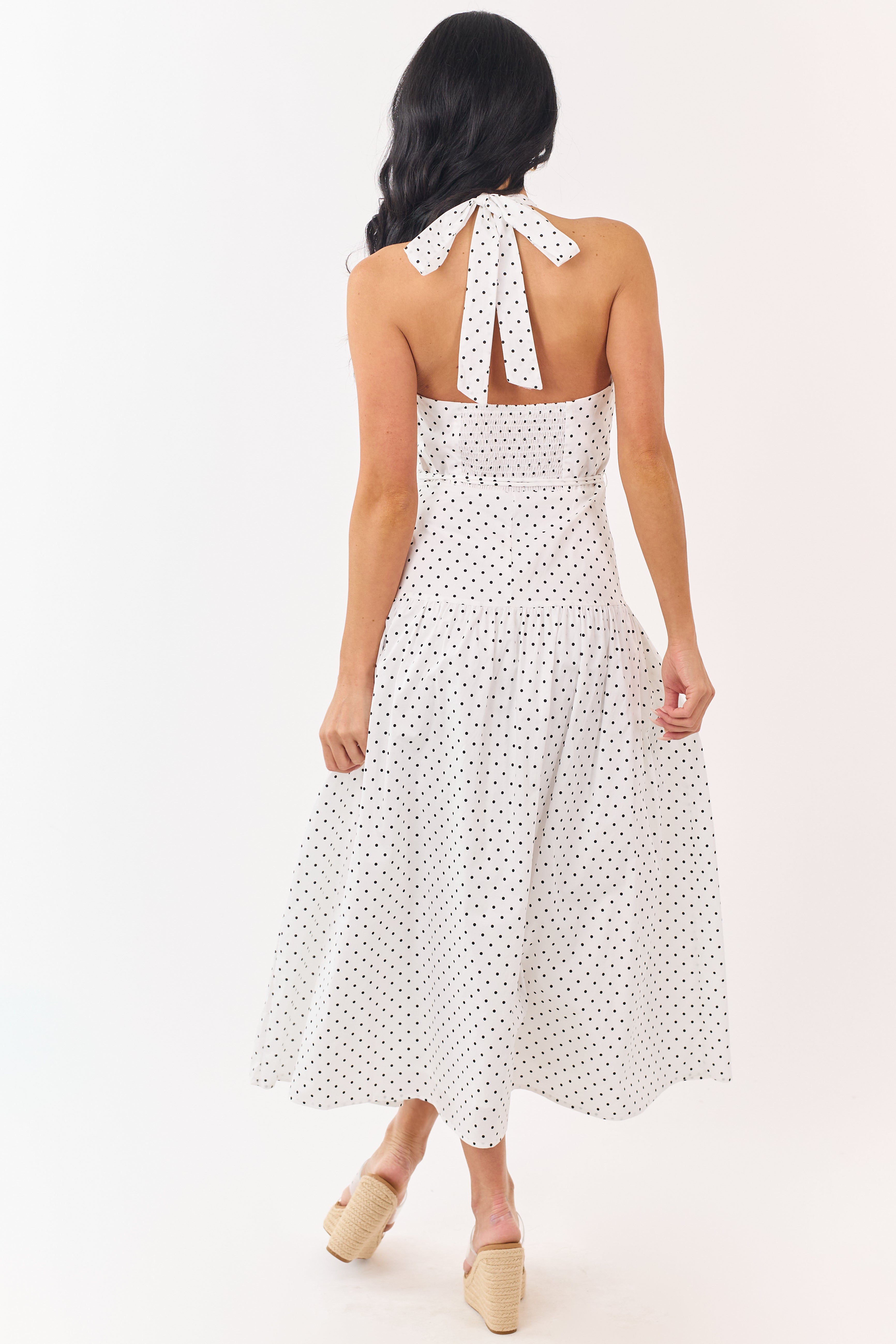 Off White and Black Polka Dot Cotton Maxi Dress