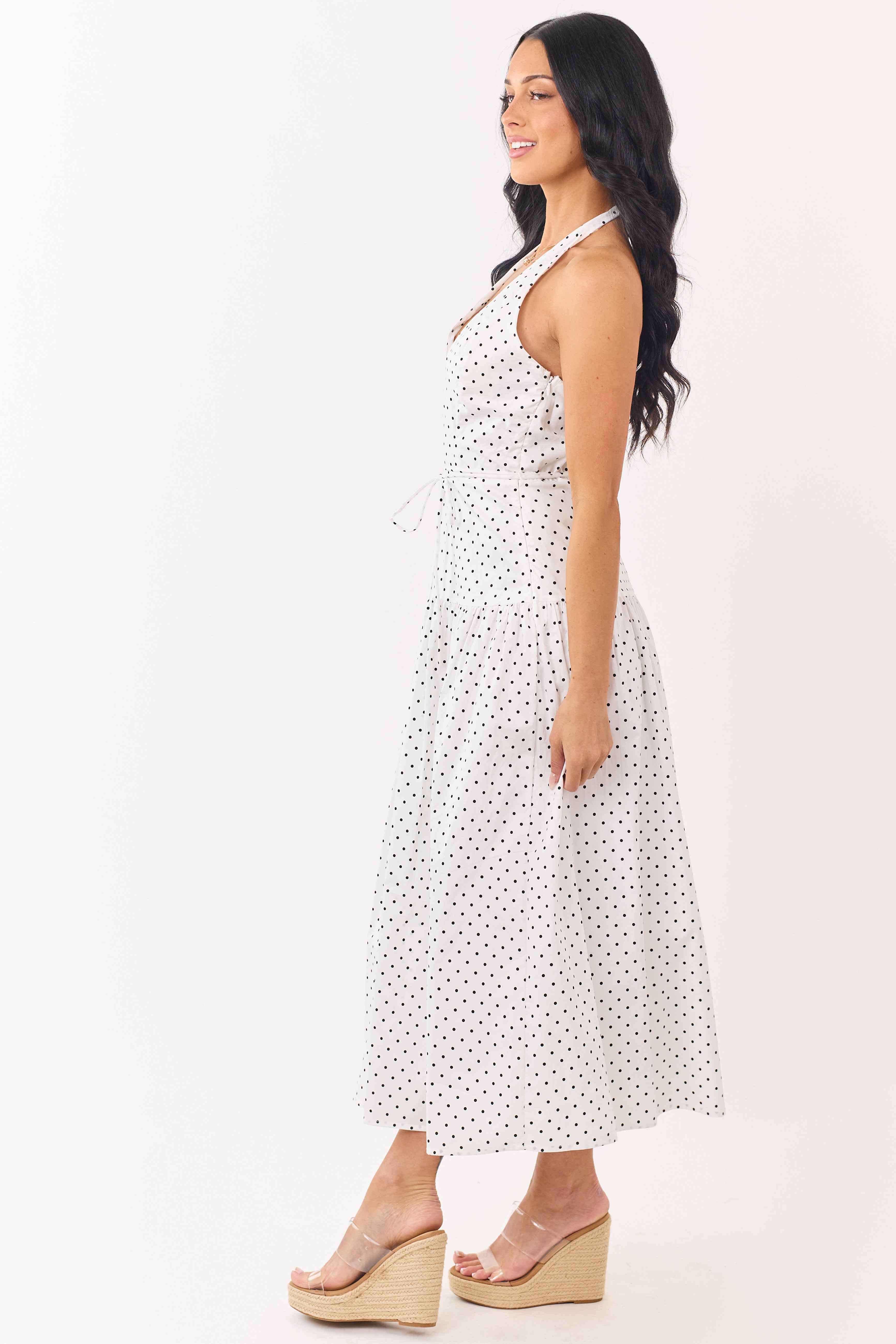 Off White and Black Polka Dot Cotton Maxi Dress