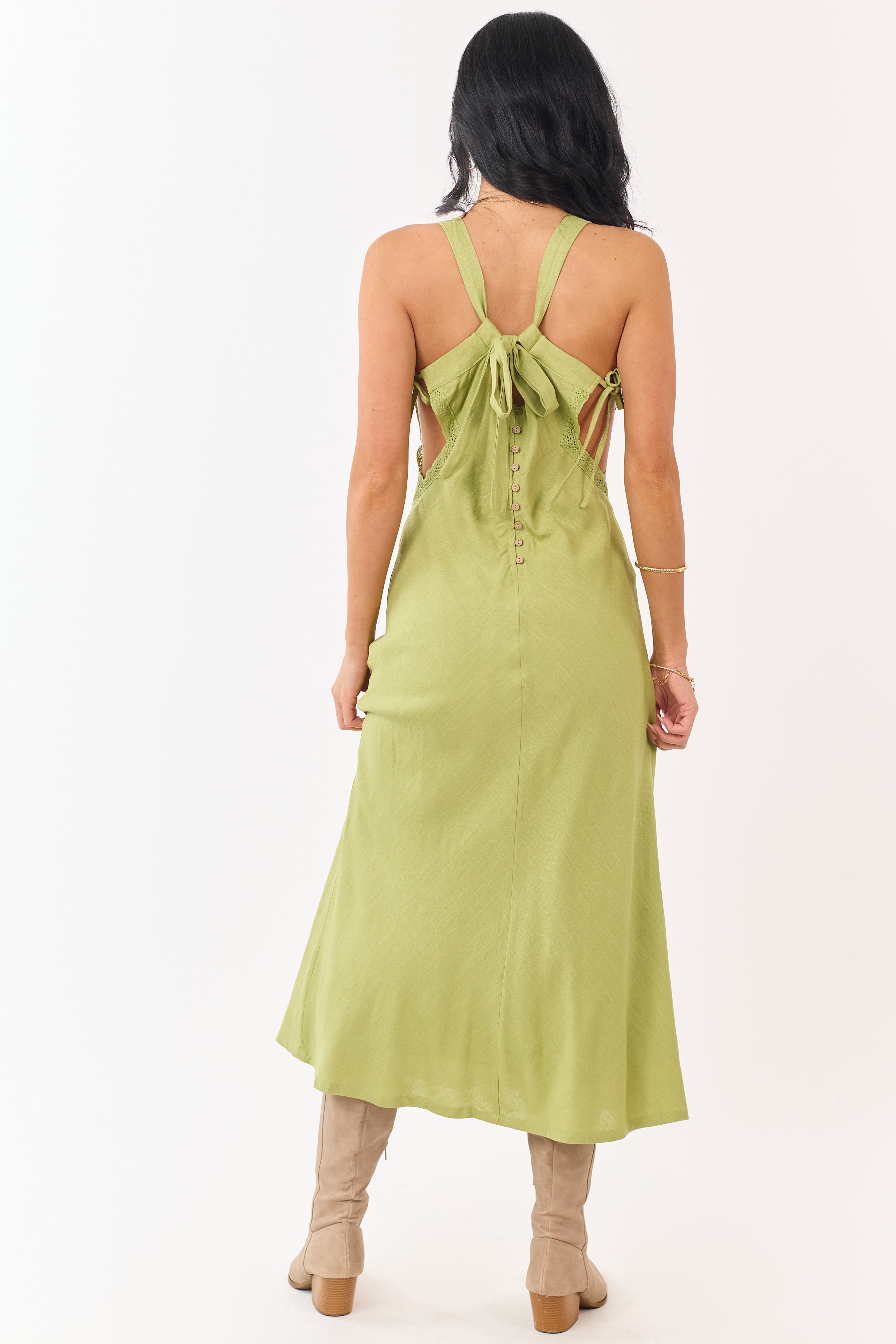 Pistachio Open Side Linen Blend Midi Dress