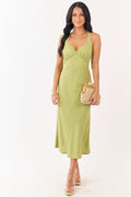 Pistachio Open Side Linen Blend Midi Dress