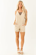 Sand Washed Stretchy Denim Sleeveless Romper