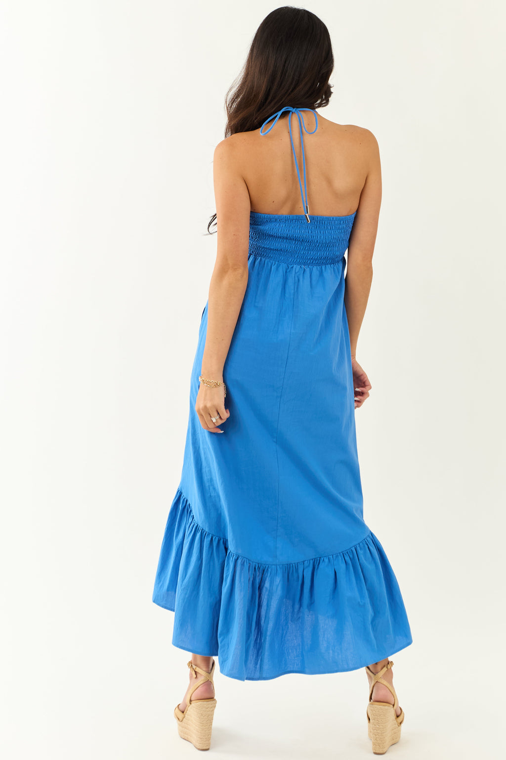 Sapphire Halter Neck Cotton Babydoll Maxi Dress