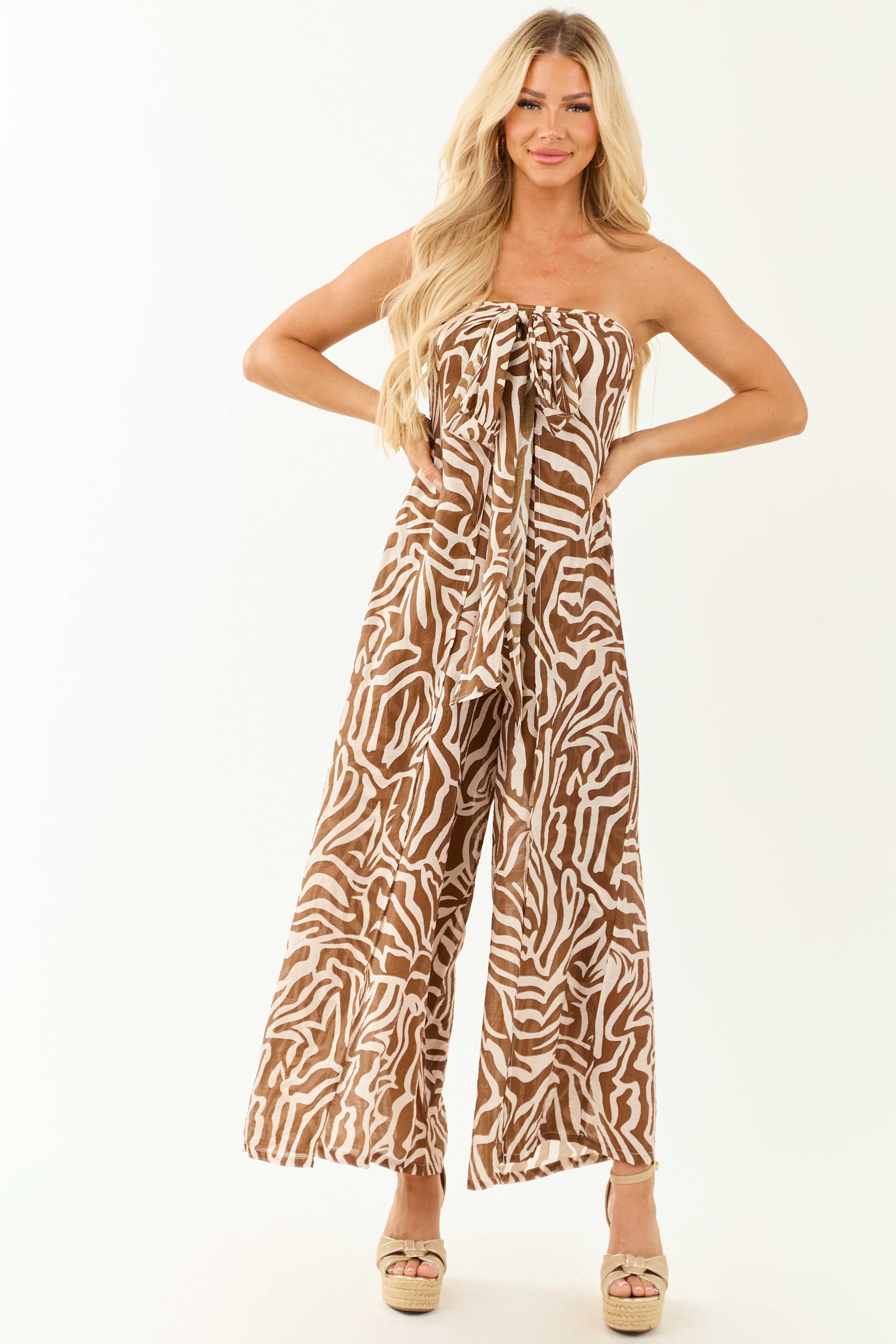 Spice Abstract Convertible Halter Wide Leg Jumpsuit