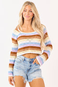 Spice Striped Pointelle Cotton Cropped Sweater