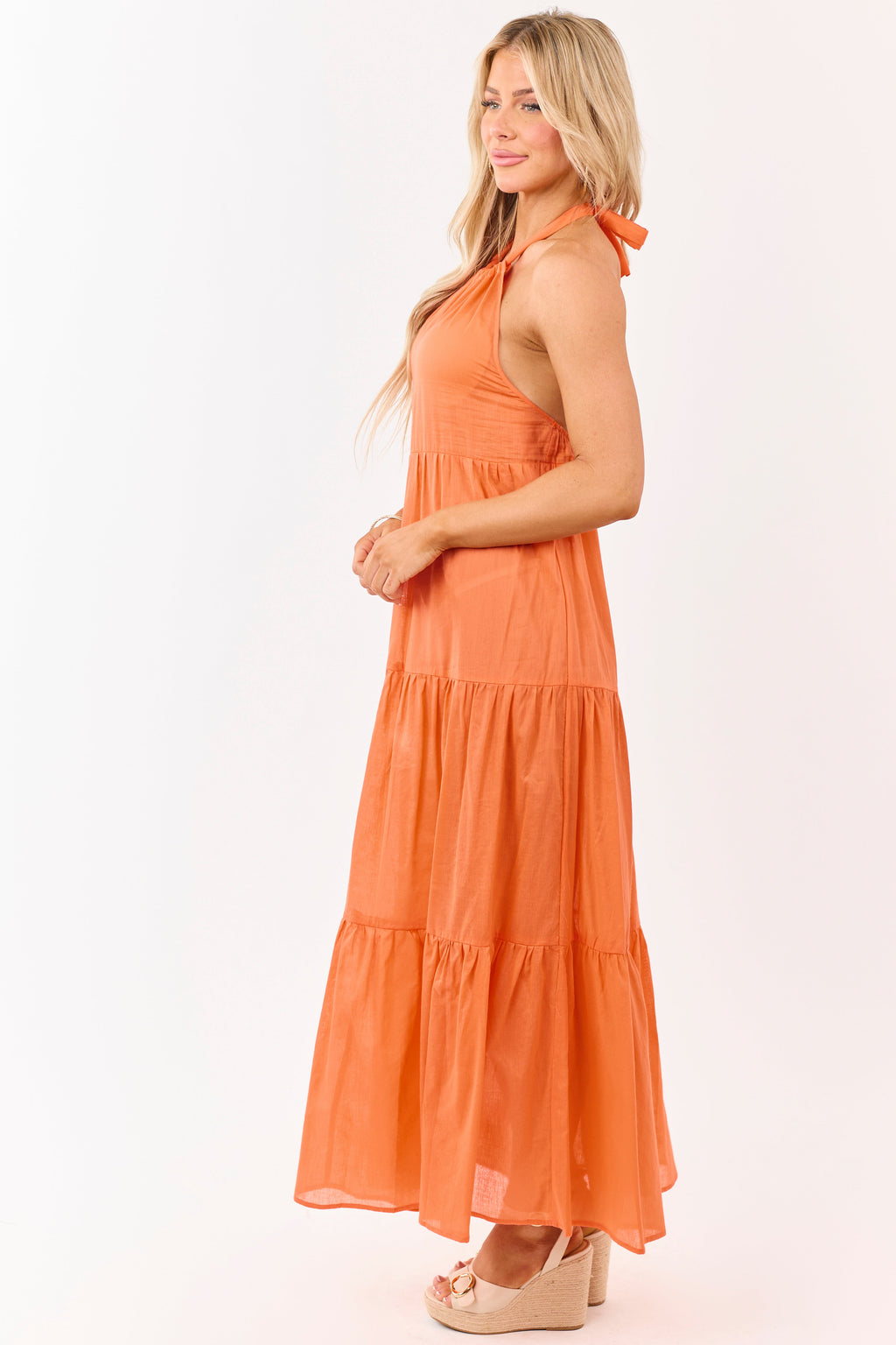 Sunset Cotton Halter Neck Cover Up Maxi Dress