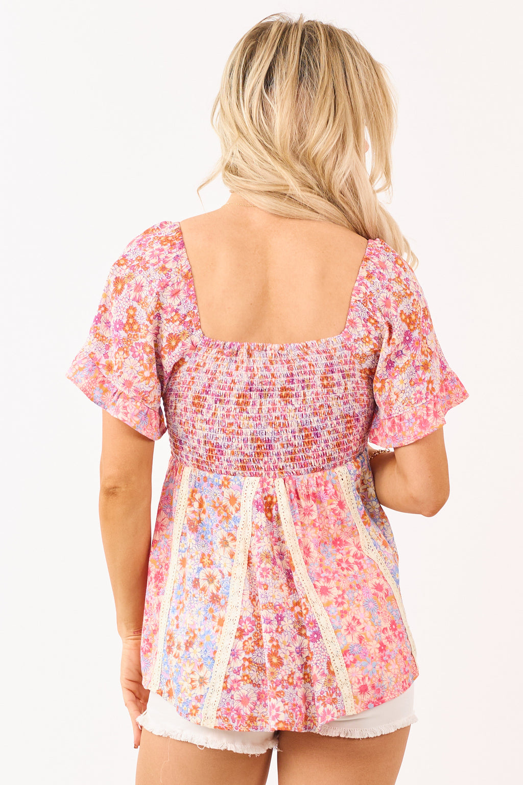 Watermelon Floral Front Twist Babydoll Top