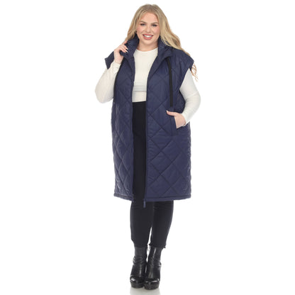 Diamond Quilted Hooded Puffer Vest - Plus