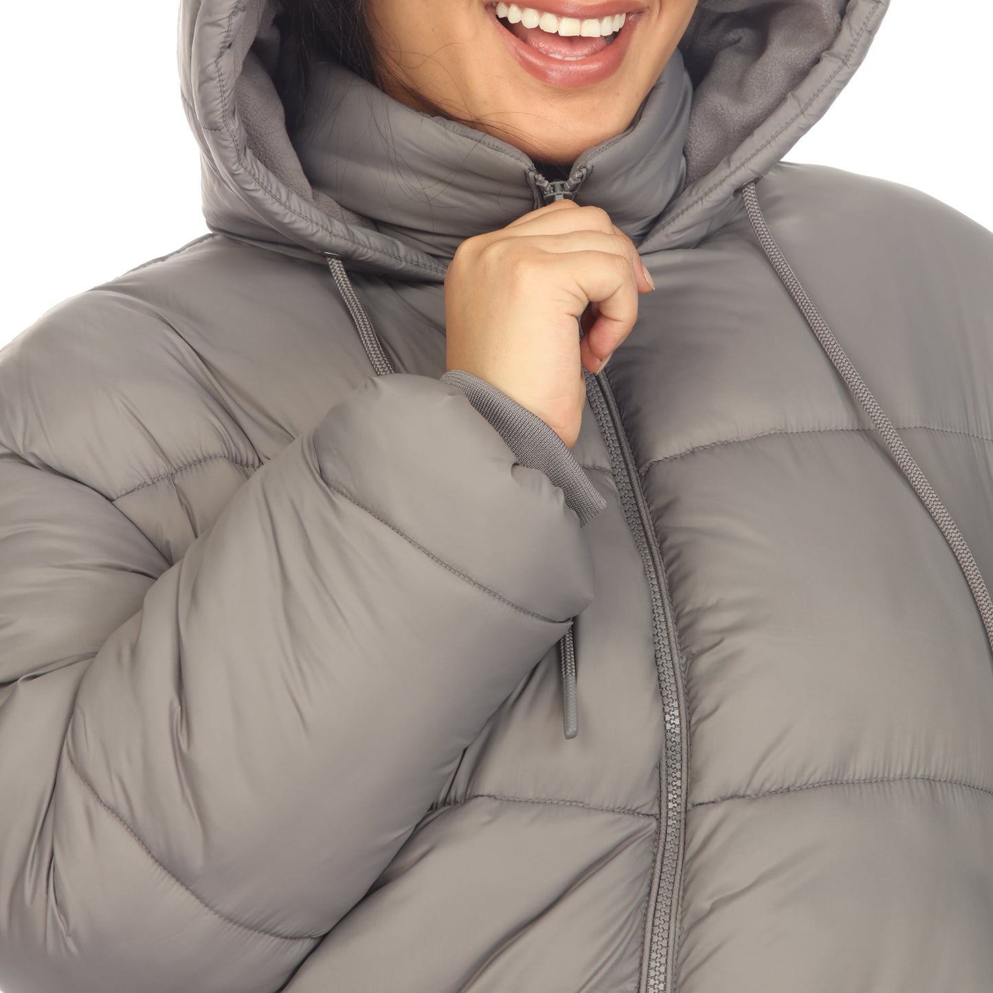 Full Front Zip Hooded Bomber Puffer Coat - Plus