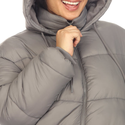Full Front Zip Hooded Bomber Puffer Coat - Plus