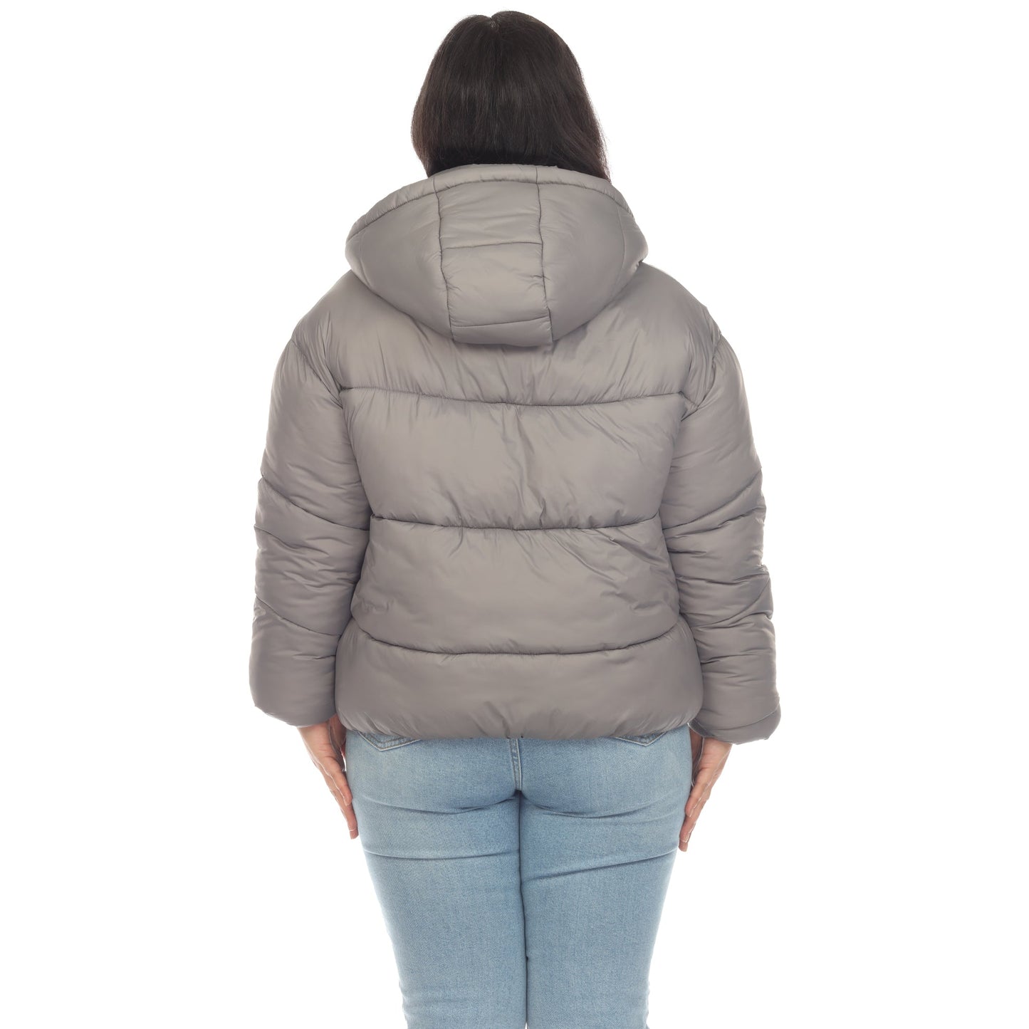 Full Front Zip Hooded Bomber Puffer Coat - Plus