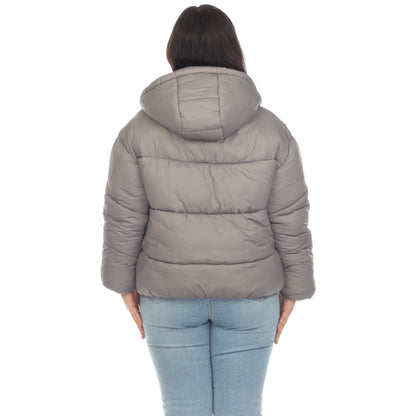 Full Front Zip Hooded Bomber Puffer Coat - Plus