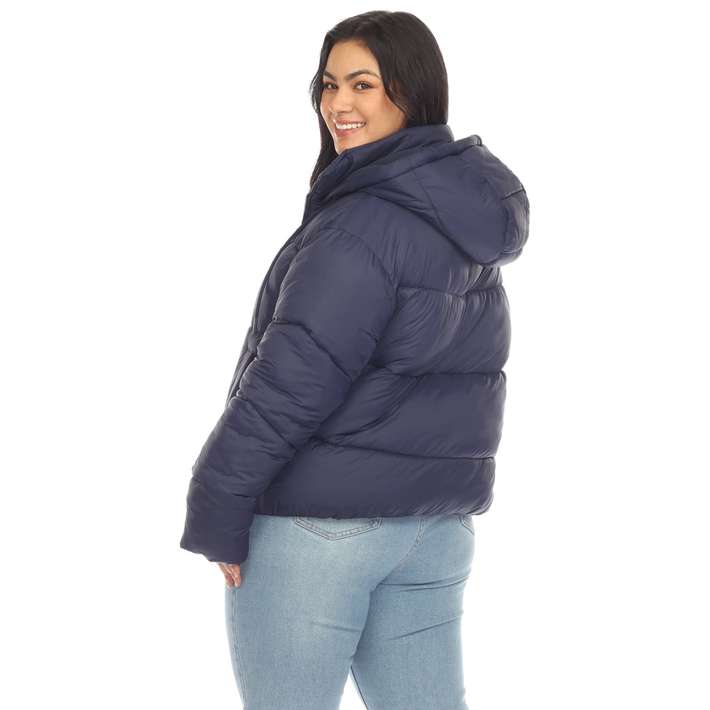 Full Front Zip Hooded Bomber Puffer Coat - Plus