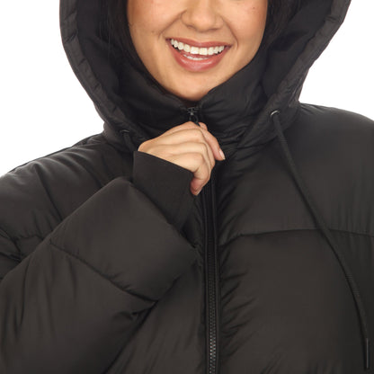 Full Front Zip Hooded Bomber Puffer Coat - Plus