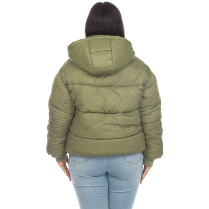 Full Front Zip Hooded Bomber Puffer Coat - Plus