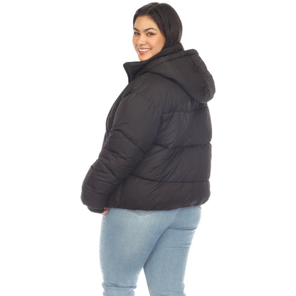 Full Front Zip Hooded Bomber Puffer Coat - Plus