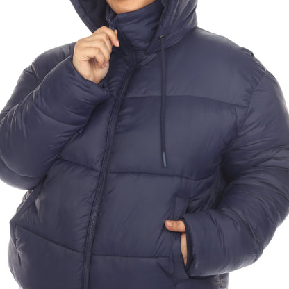 Full Front Zip Hooded Bomber Puffer Coat - Plus