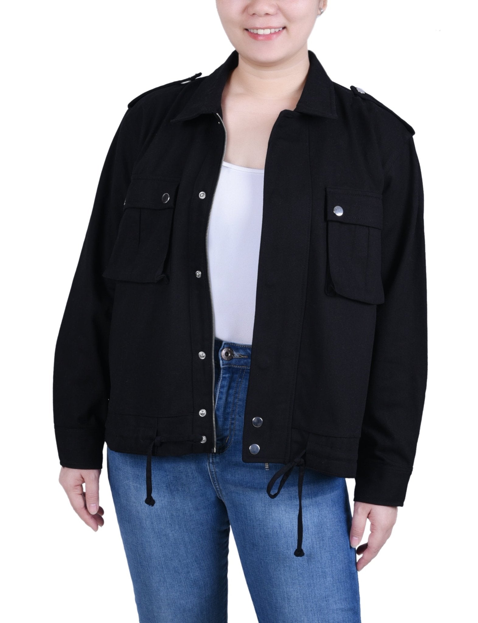 NY Collection Long Sleeve Twill Jacket - Petite - DressbarnCoats & Jackets