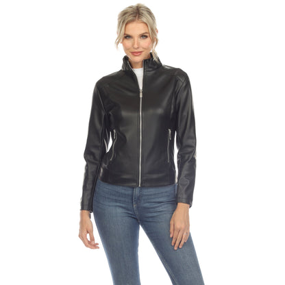 Women's Classic Biker Faux Leather Jacket - DressbarnCoats & Jackets