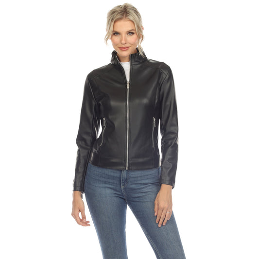 Women's Classic Biker Faux Leather Jacket - DressbarnCoats & Jackets